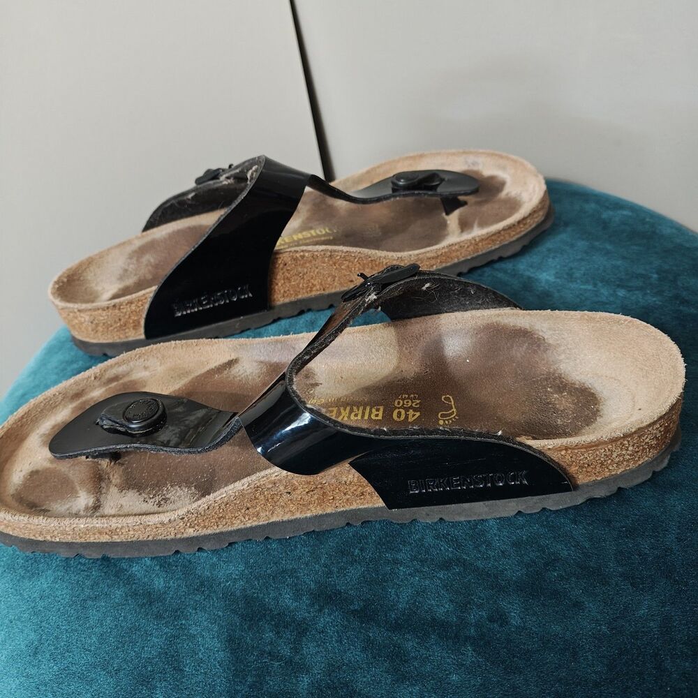 Birkenstock Gizeh Thong Sandals Womens Size 9 / 40 Black Patent Leather Slip On - Picture 8 of 10